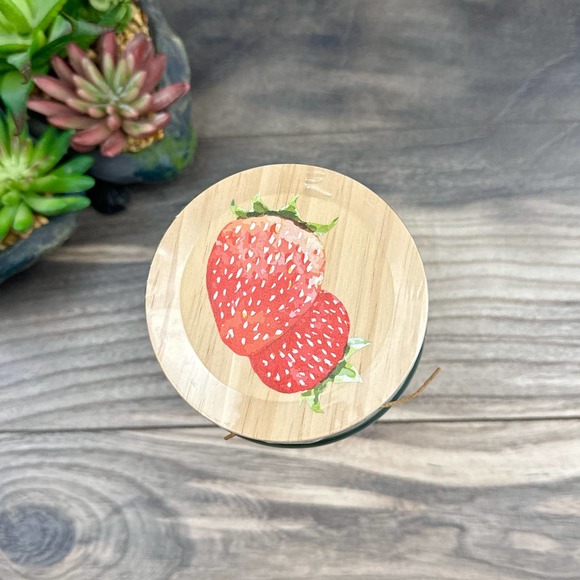 NIB RAE DUNN Large Glass Jar w 60 Cotton Balls Sweet Strawberries Lidded Storage - Picture 4 of 7